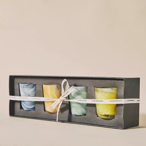 NWT [Set of 4] Anthropologie Marbled Swirl Candles in Ready-to-Gift Box - Picture 2 of 8